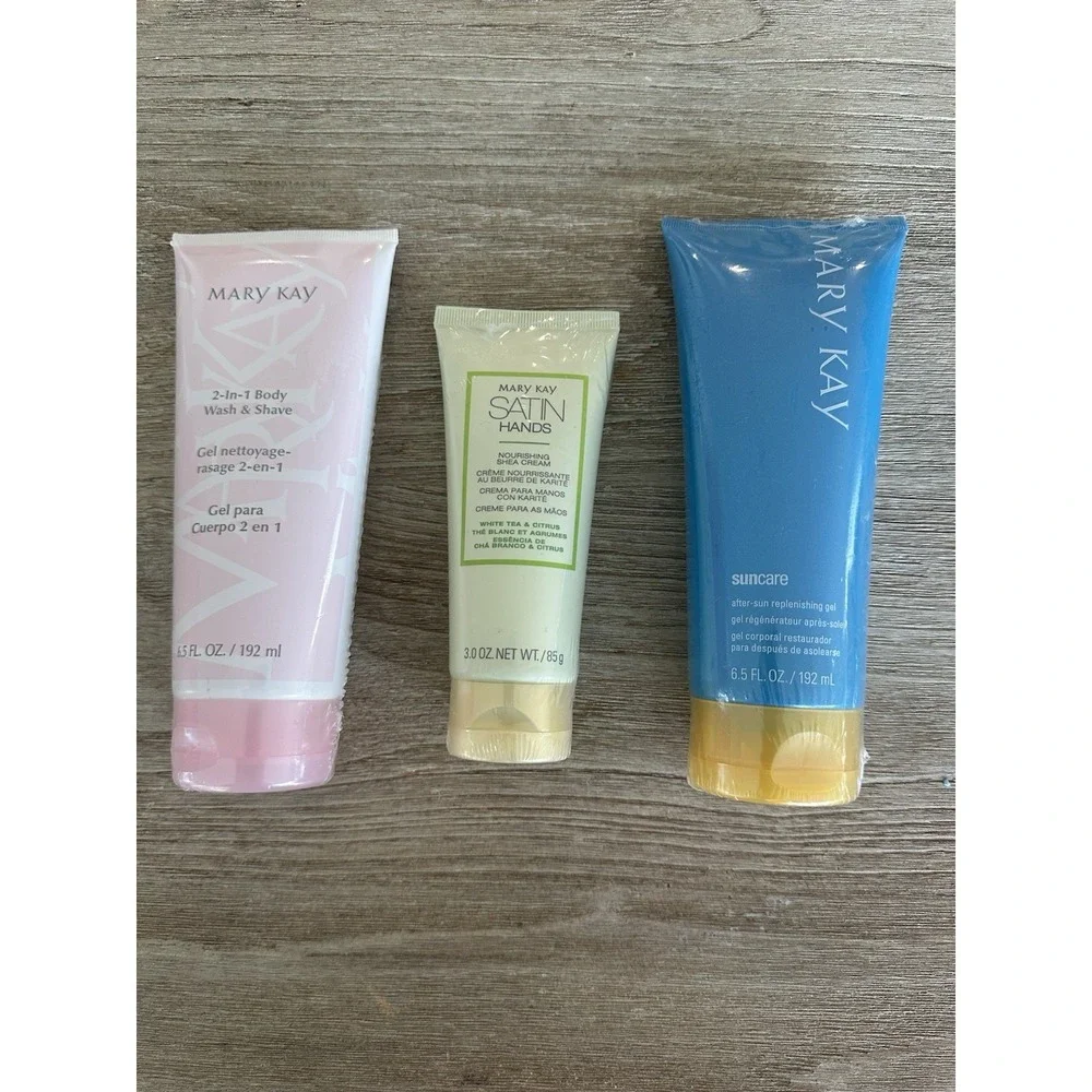 Mary Kay Bundle SunCare After-Sun Gel 6.5 oz., Satin Hands + Body Wash Sealed